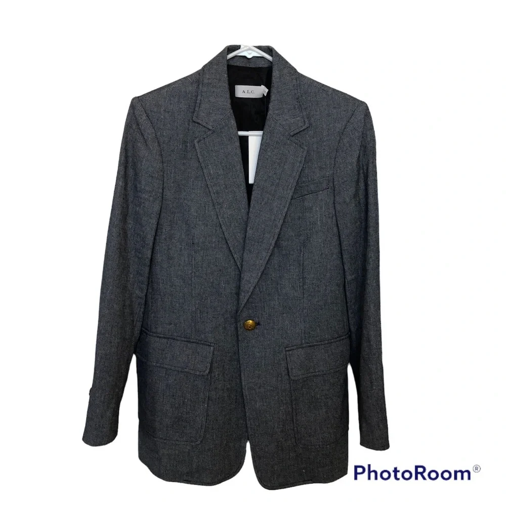 A.L.C. Cotton/Linen Blazer/Jacket Grey Single Button Size 6 - Picture 5 of 16